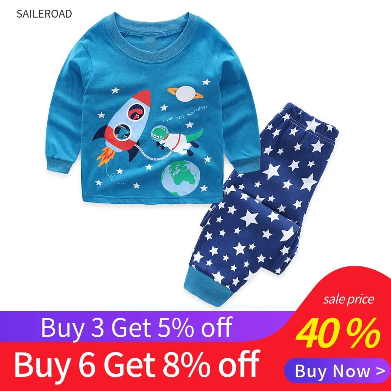 

TUONXYE New Children's Autumn Pajamas Sets Baby Boy Girls Cartoon Rocket Long Sleeve Pijamas Kids Infant Cotton Sleepwear Suit