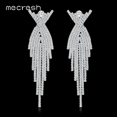 MEH1175-Silver Mecresh серебряный цвет невесты длинные серьги-подвески хрустальные серьги с кисточками со стразами для женщин Свадебные обручальные ювелирные изделия EH1175 - Окраска металла: MEH1175-Silver