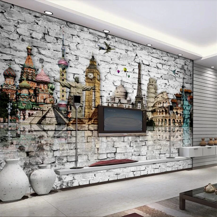 Beibehang пользовательские обои 3d стерео фото фрески кирпичная стена мировая