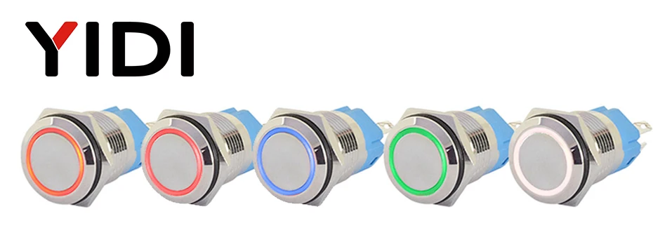 16mm LED Illuminated Flat Metal Push Button Switch on Off Latching 1NO1NC Momentary 12V 220V Red Green Blue Amber Led Switch