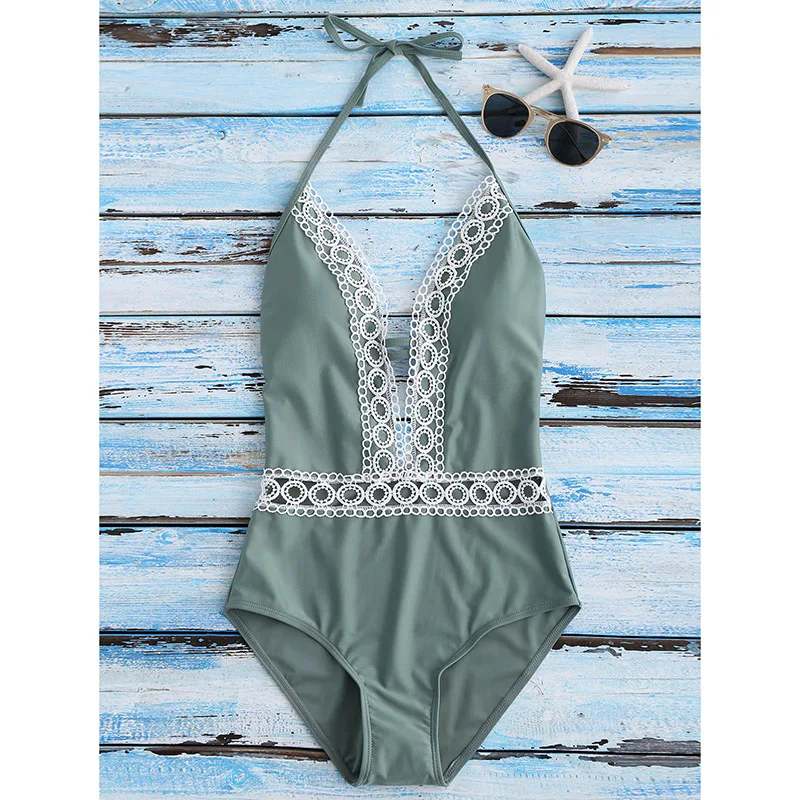 Новинка 2017 кружевной Цельный купальник женская одежда для плавания сексуальный