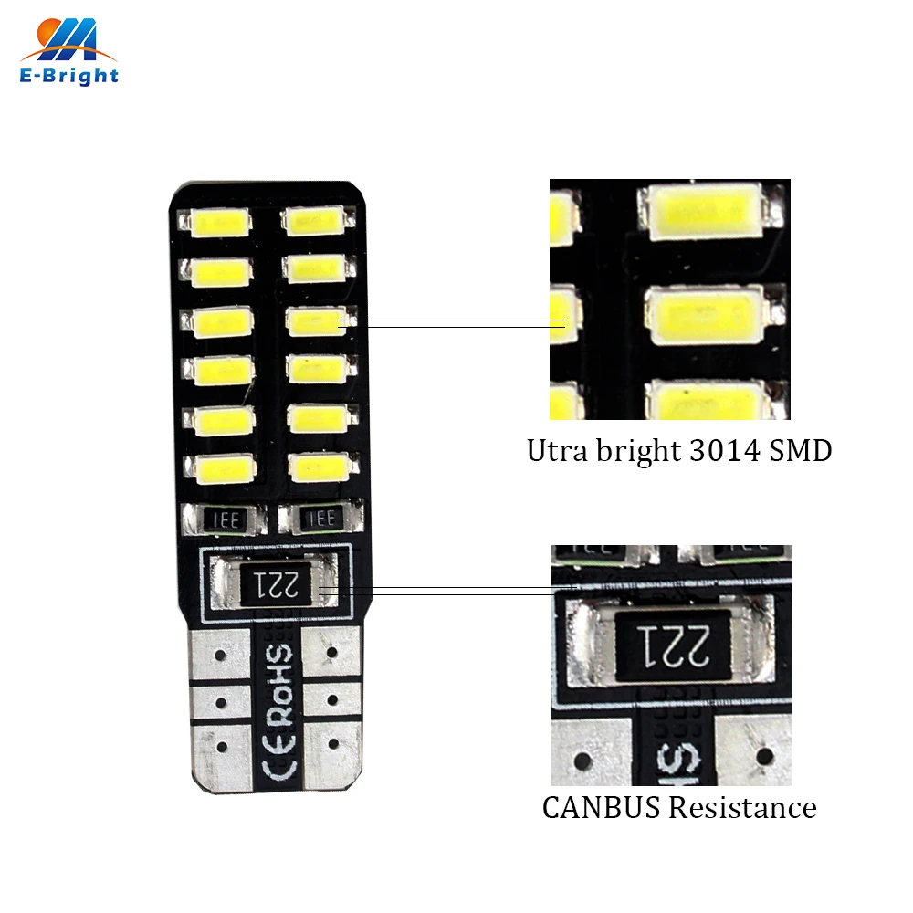 10 шт. T10 W5W 6500K светодиодный Canbus без ошибок 3014 Светодиодный 24 SMD Автомобильный