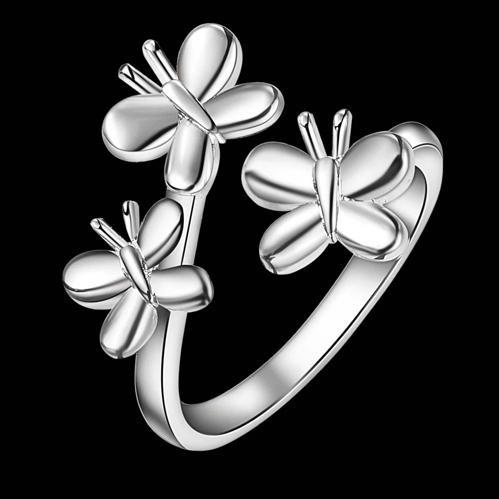 Три бабочки регулируемое посеребренное кольцо модное Ювелирное /LXOYVCLC LMMEQVXF |
