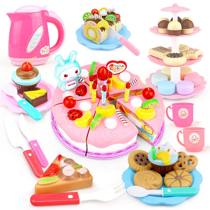37-103PCS DIY Pretend Play Kitchen Food Toys Fruit Cutting Birthday Cake Cocina De Juguete Miniature Toy Girls Gift for Children