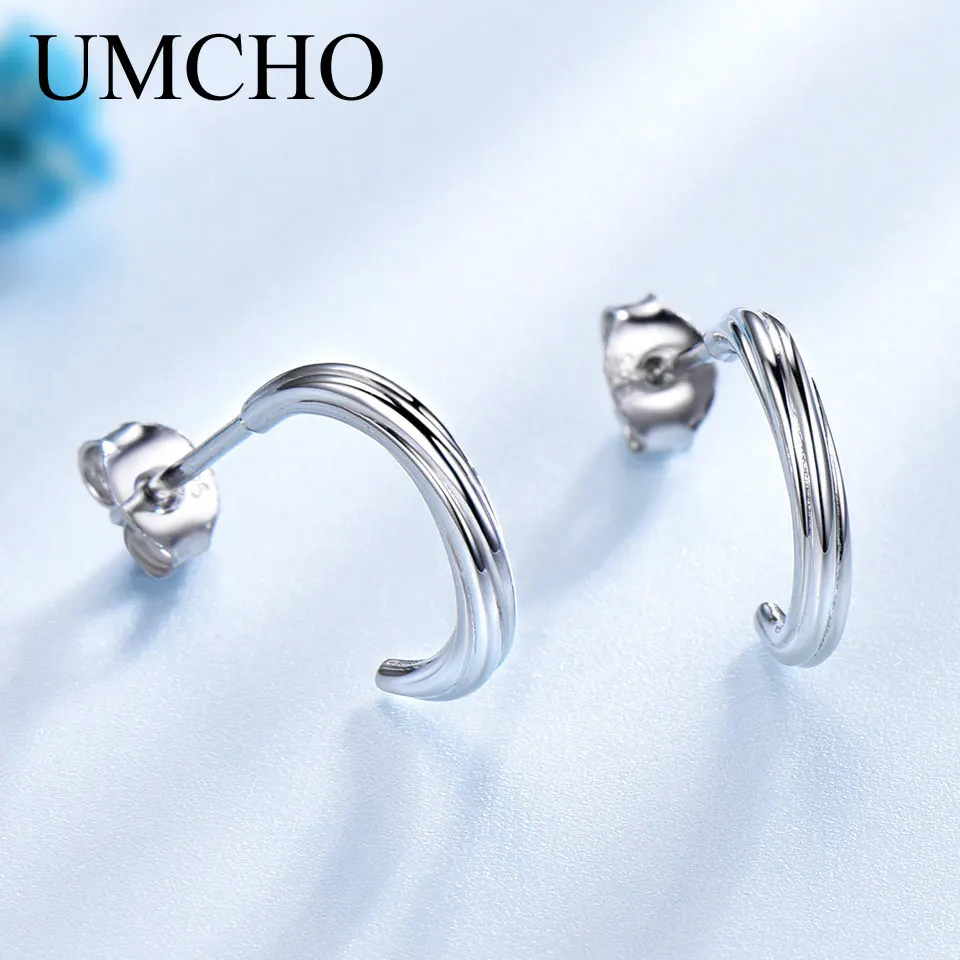 UMCHO однотонные 925 пробы серебряные серьги гвоздики для женщин свадьбы помолвки