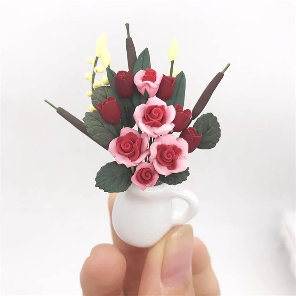 1/12 Dollhouse Miniature Accessories Mini Resin Flower with Vase Simulation Model Toy for Doll House Decoration | Игрушки и хобби