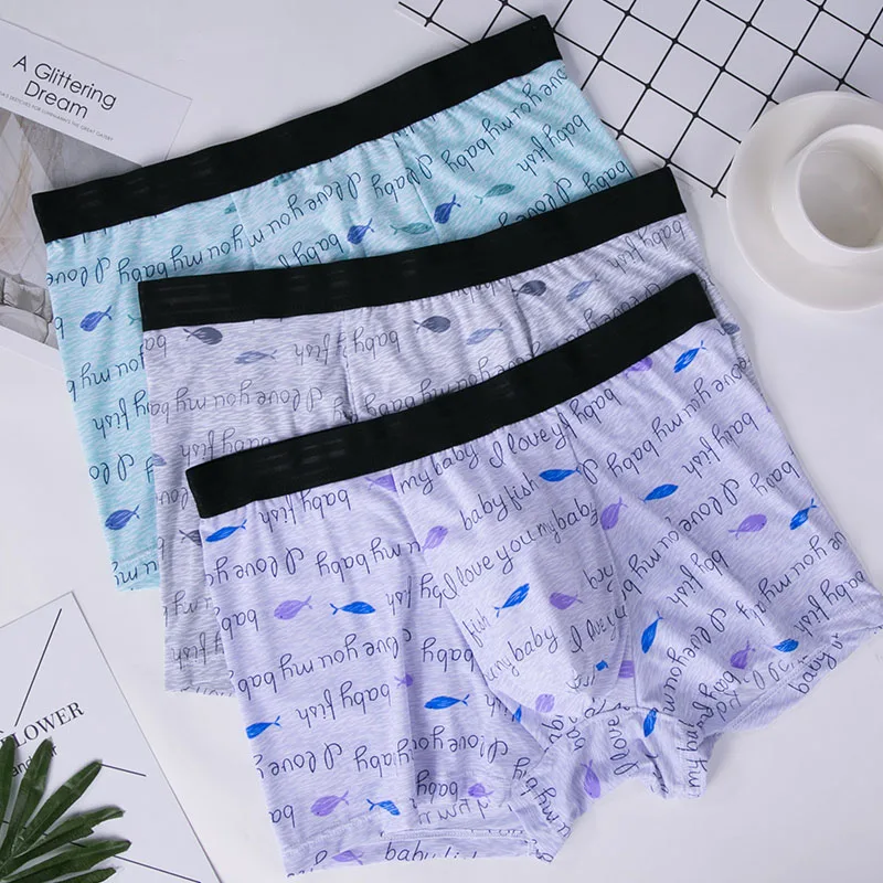 Мужское нижнее белье мягкие дышащие боксеры из шелка со средней талией и принтом