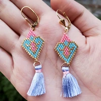 fairywoo new bohemian earrings winter jewelry heart long tassel sweet glass beaded earring for woman handmade luxury gifts