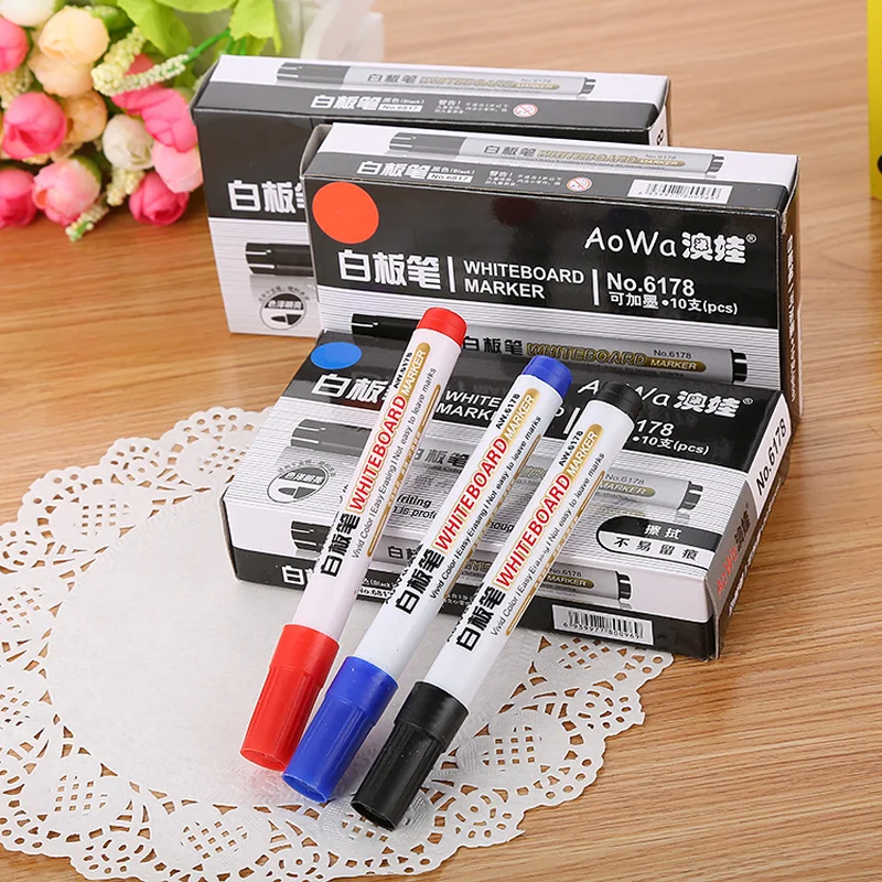 

10PCS/box Colorful Whiteboard Pen Black White Board Markers School Supplies Children's Drawing Pen Escola