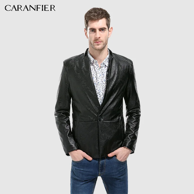 CARANFIER/блейзеры из искусственной кожи для мужчин с тиснением однотонная