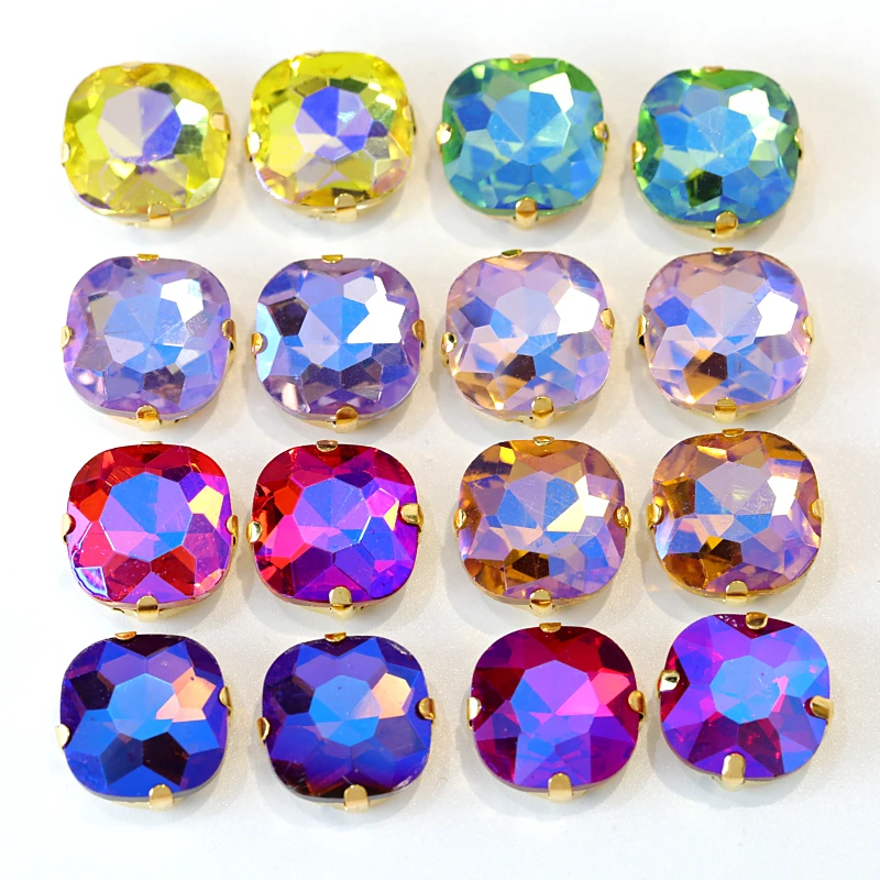 Круглые квадратные Стразы с золотыми когтями 14 мм 20 шт. цветные стеклянные стразы