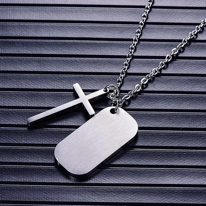 ZFVB Jesus Bible Verse Sculpture Cross Necklace Stainless Steel Christian Immanuel Dog Tag Pendants Religion Jewelry | Украшения и