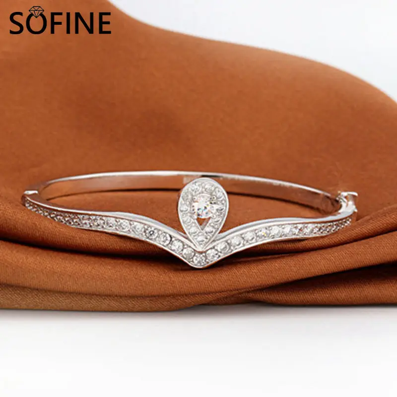 SOFINE капли воды цирконами браслеты для женщин 100% натуральная 925 стерлингового