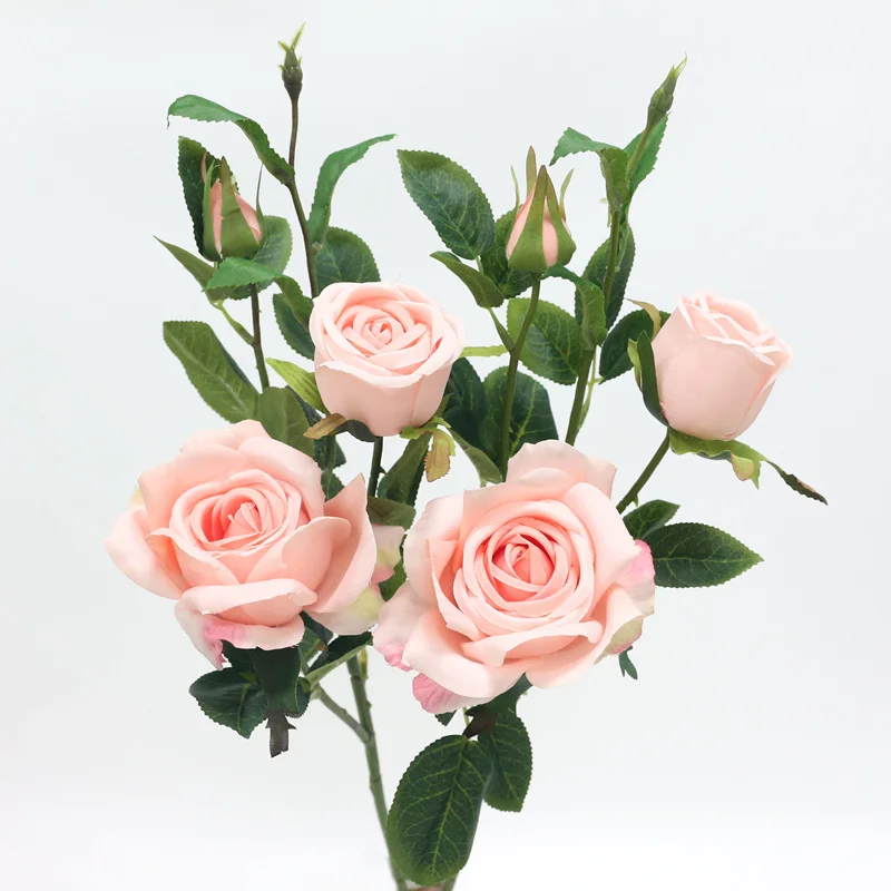 2pcs 3head pink JAROWN искусственные 6 голов розы Шелковые цветы искусственные цветы для свадьбы, дома, вечерние украшения стола - Цвет: 2pcs 3head pink