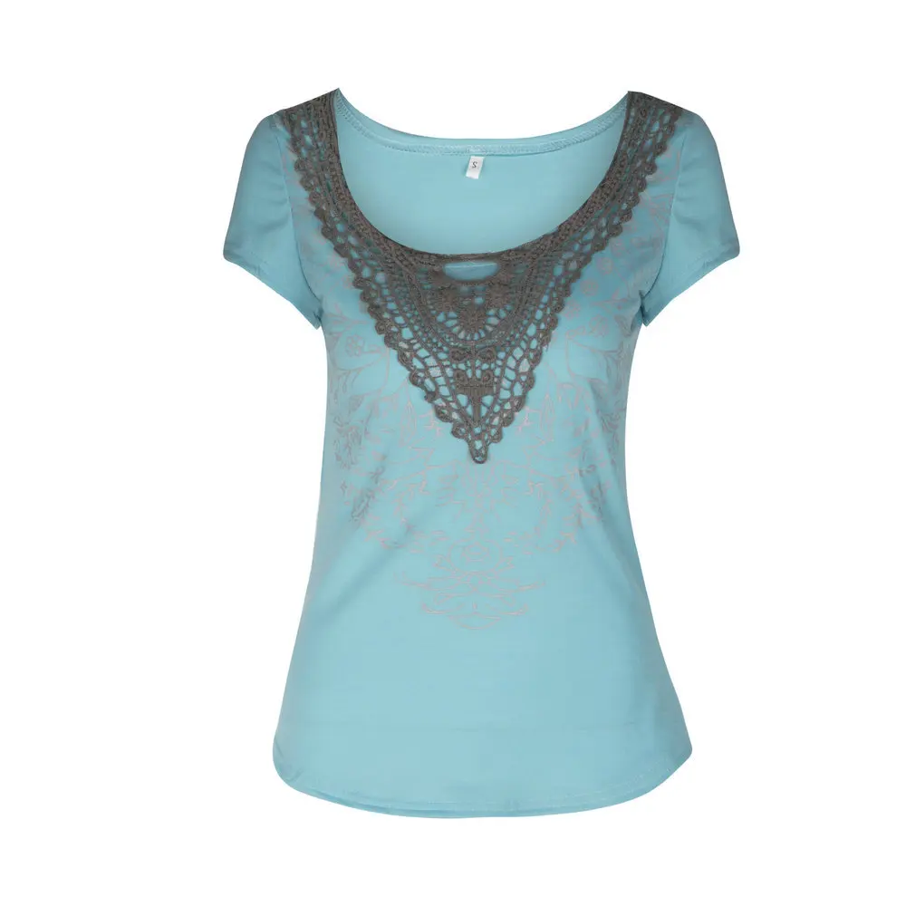 

Women T-shirts Top Summer 2019 Casual Sexy Lace Pattern Short-sleeved O-neck Tops Women's Summer T Shirt Clothing