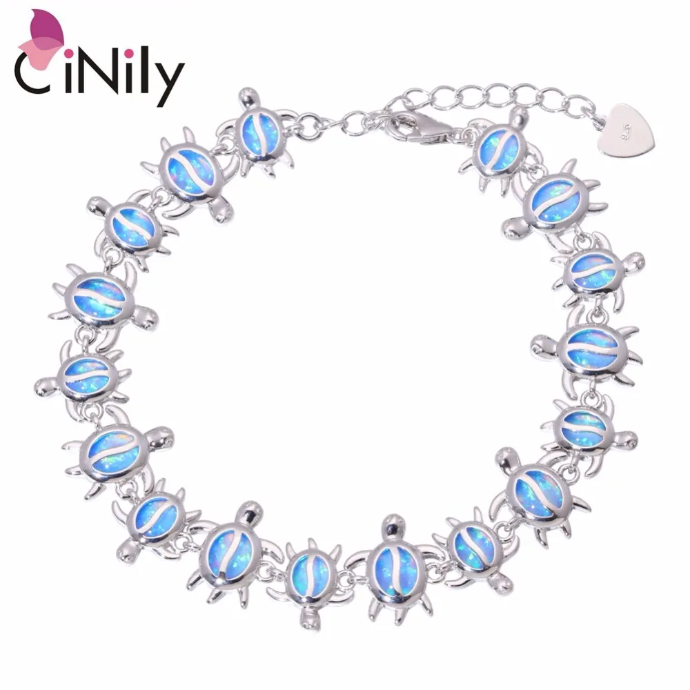 

CiNily Created Blue Fire Opal Silver Plated Wholesale Lovely Cute Tortoise for Women Jewelry New Year Gift Bracelet 8 7/8" OS656