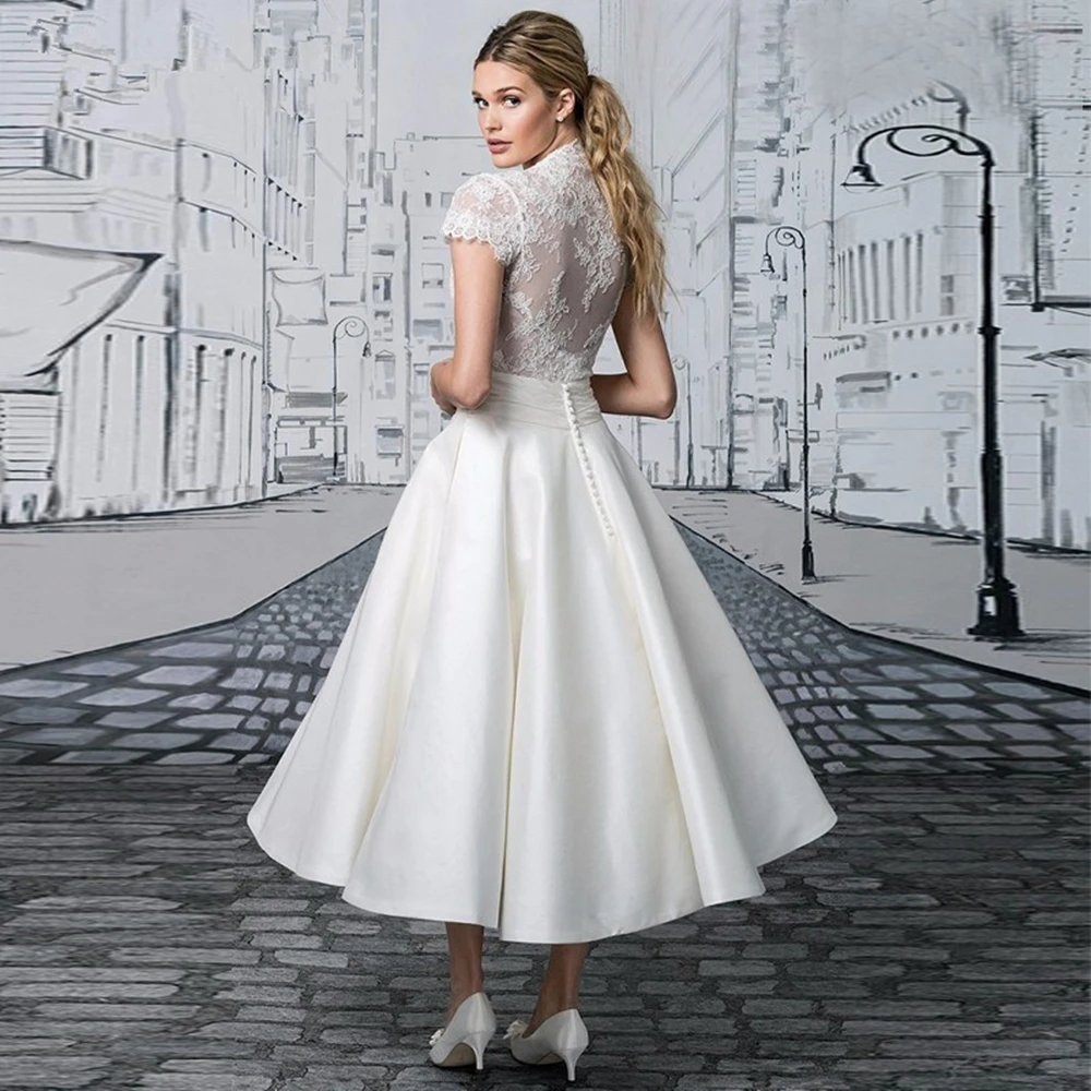 Vestido De Noiva китайские свадебные платья простые винтажные кружевные короткие Свадебное турецкое платье сексуальное платье длиной до чая свадебное платье