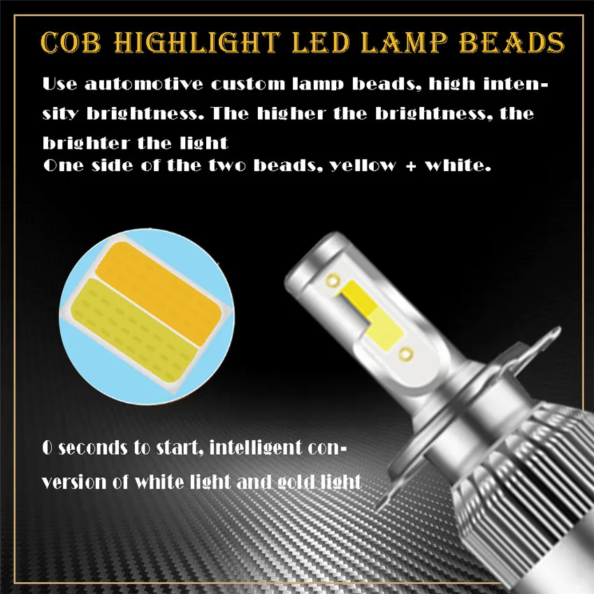 TXVSO8 2X 6000K led h4 автомобильные лампы для фар машины CSP Chips- 3600LM (комплект из 2)