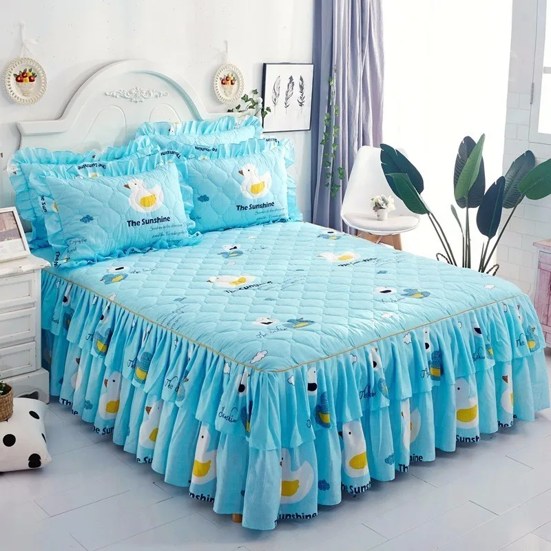 Розовая клетчатая креативная плотная стеганая постельная юбка для кровати