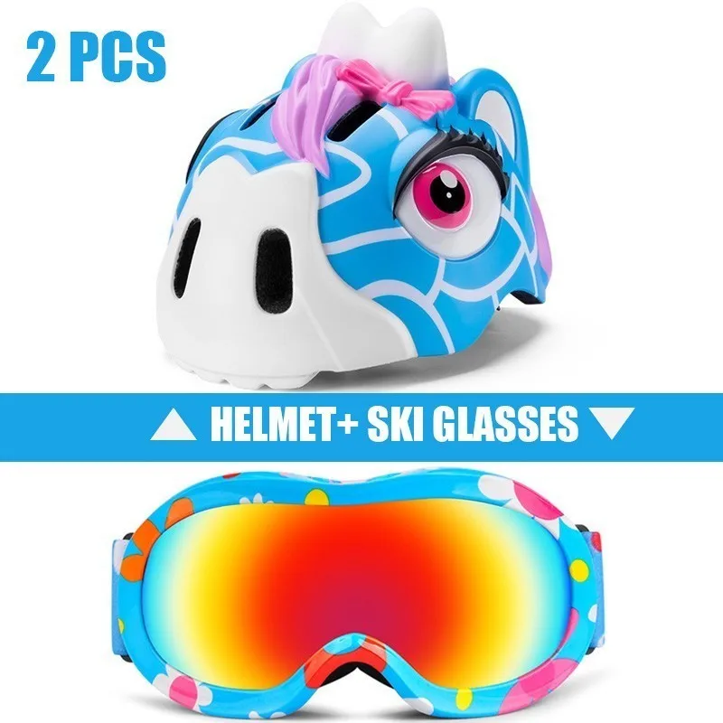 2 Pcs Ski Helmet Goggles Boys And Girls Snowboard Helmet Moto Snowmobile Skateboard Safety Helmet Mask Winter Skiing Goggles - Цвет: Color8