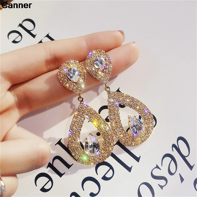 Canner Bling горный хрусталь Свадебные Висячие серьги для женщин капли воды в форме