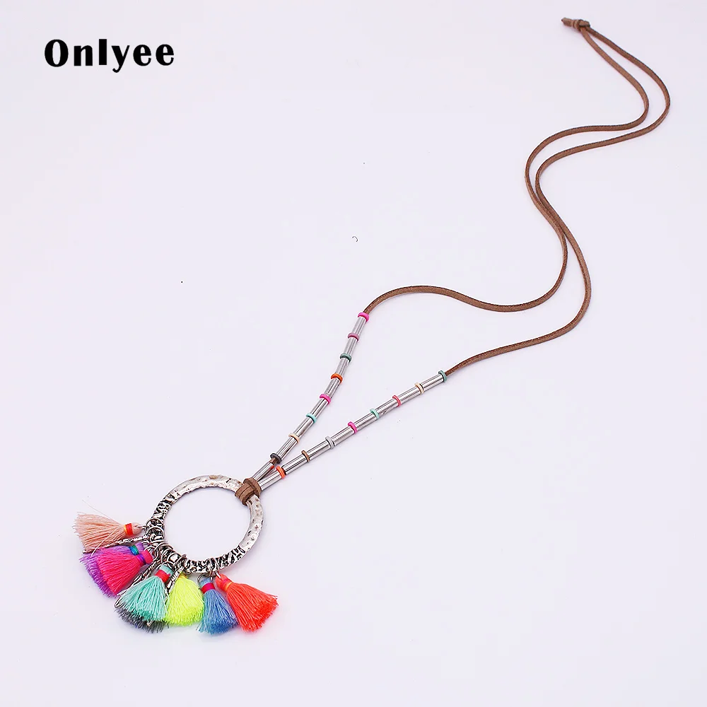 Women's Statement Necklace Bohemia Alloy Feather Accessories Round Pendants and Colorful Tassel Jewelry | Украшения и