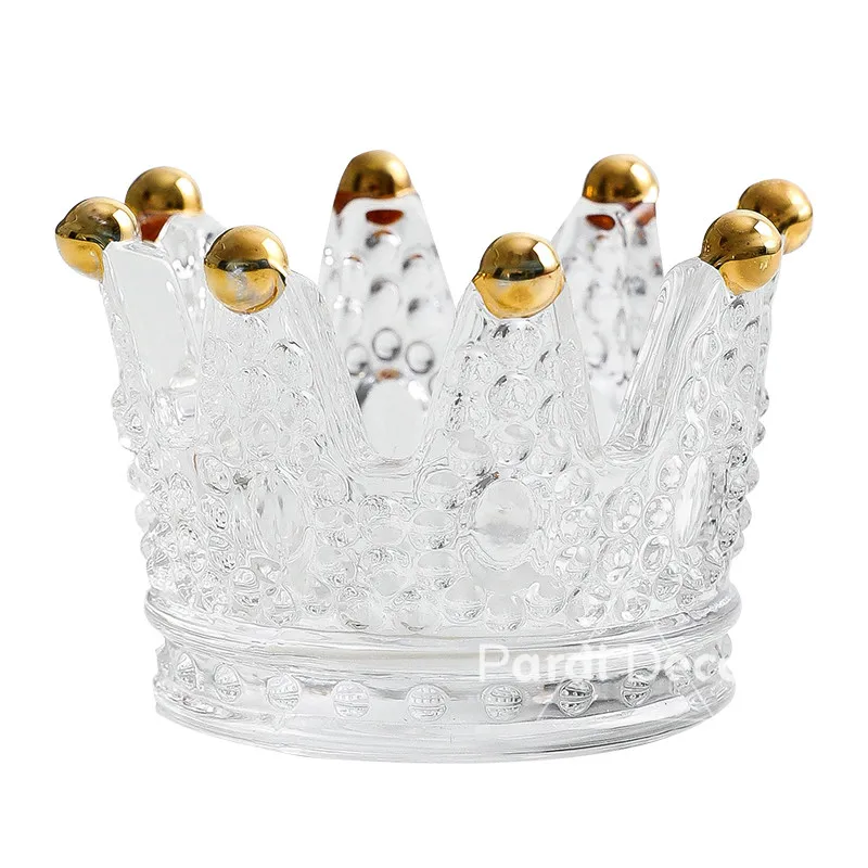 Hot Gold plated Glass Свеча в форме короны Holder Jewelry Storage Pot Scented свечи контейнер стеклянная