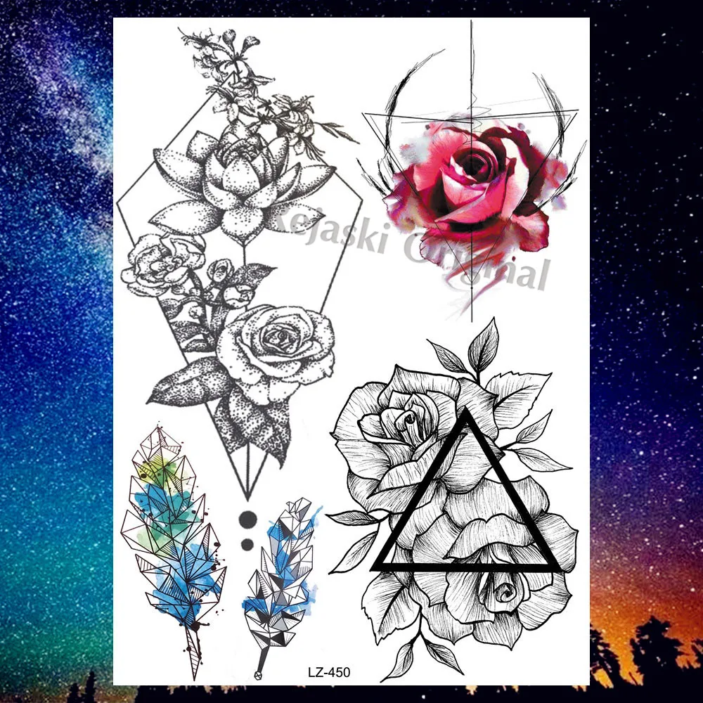 REJASKI Медуза Мандала Цветок Менди Временные татуировки для женщин наклейка черная