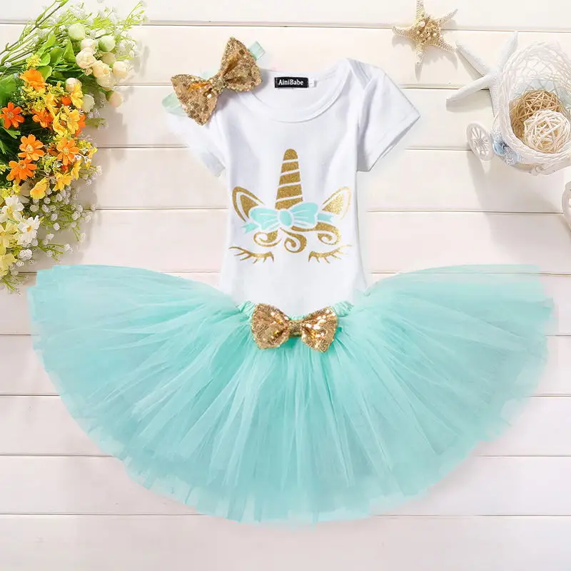 Style 8 0-12M новорожденная девочка Единорог праздничная одежда мультфильм Топы+ пачка платье+ повязка на голову набор кистей с ручкой в форме единорога 1 год День рождения Одежда с изображением единорога - Цвет: Style 8