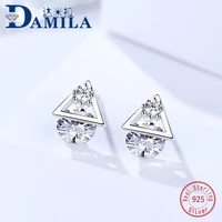 crystal triangle 925 sterling silver earings for women silver s925 jewelry stud earrings cubic zirconia stone earing for female