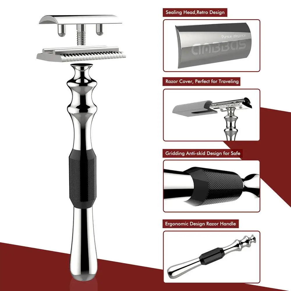 Anbbas 3pcs Wet Shaving Set with Pure Badger Hair Brush and Alloy Solid Ebony Wood Razor Stand Holder | Красота и здоровье