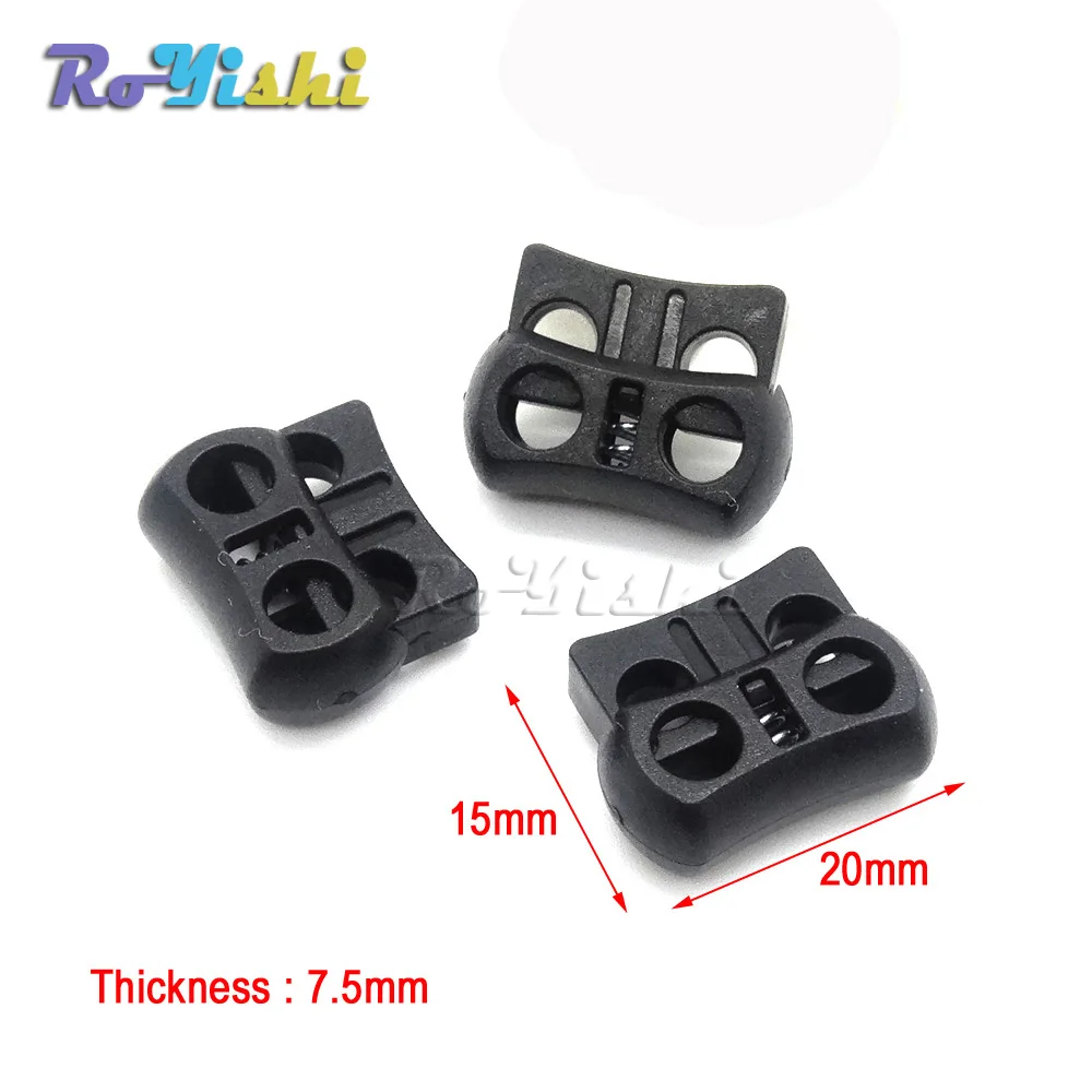 1000 штук упак. 2 отверстия замок шнура тумблер стопор пластиковый черный 15 мм * 20 7 5