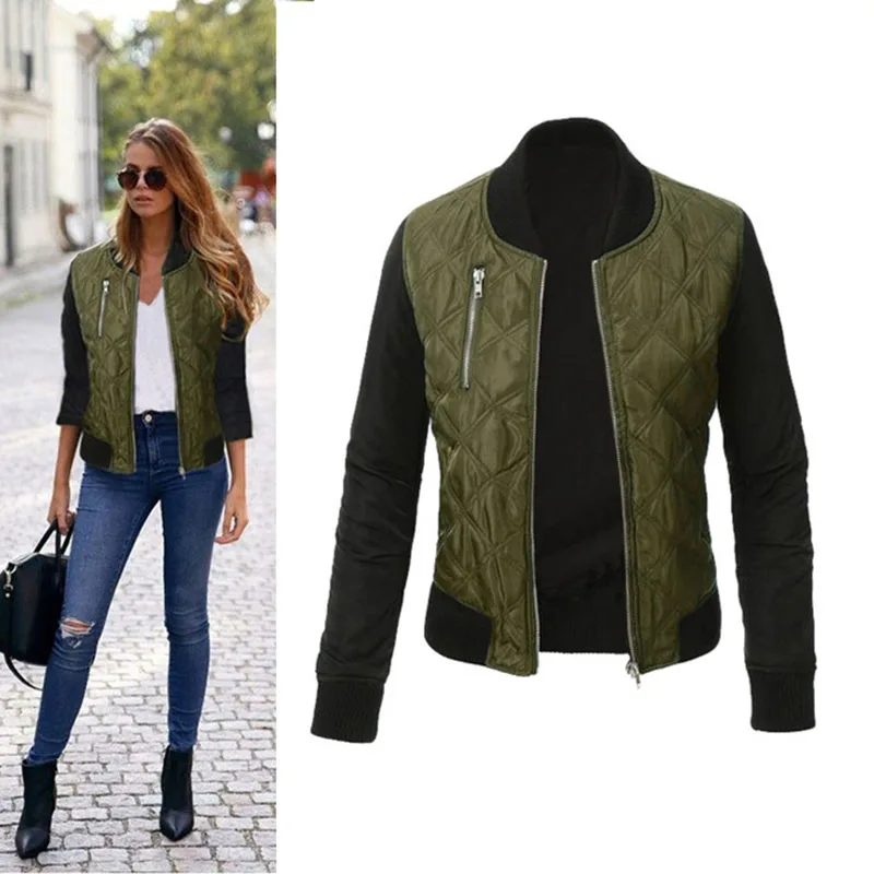 Женская облегающая короткая куртка хлопковая на молнии с воротником-стойкой в