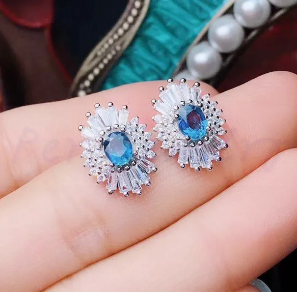 Женские серьги-гвоздики с драгоценными камнями серебро карат | Украшения и