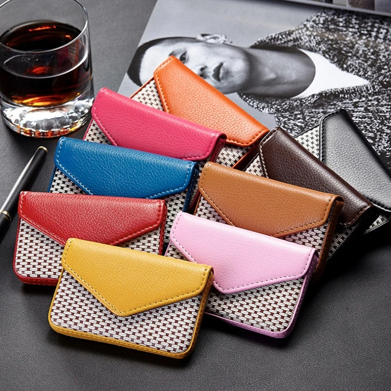 Big Capacity Stitching Lichi lines Magnet button Business name card credit holder PU Leather cardcase Wallet Box case 1 PC | Багаж и сумки