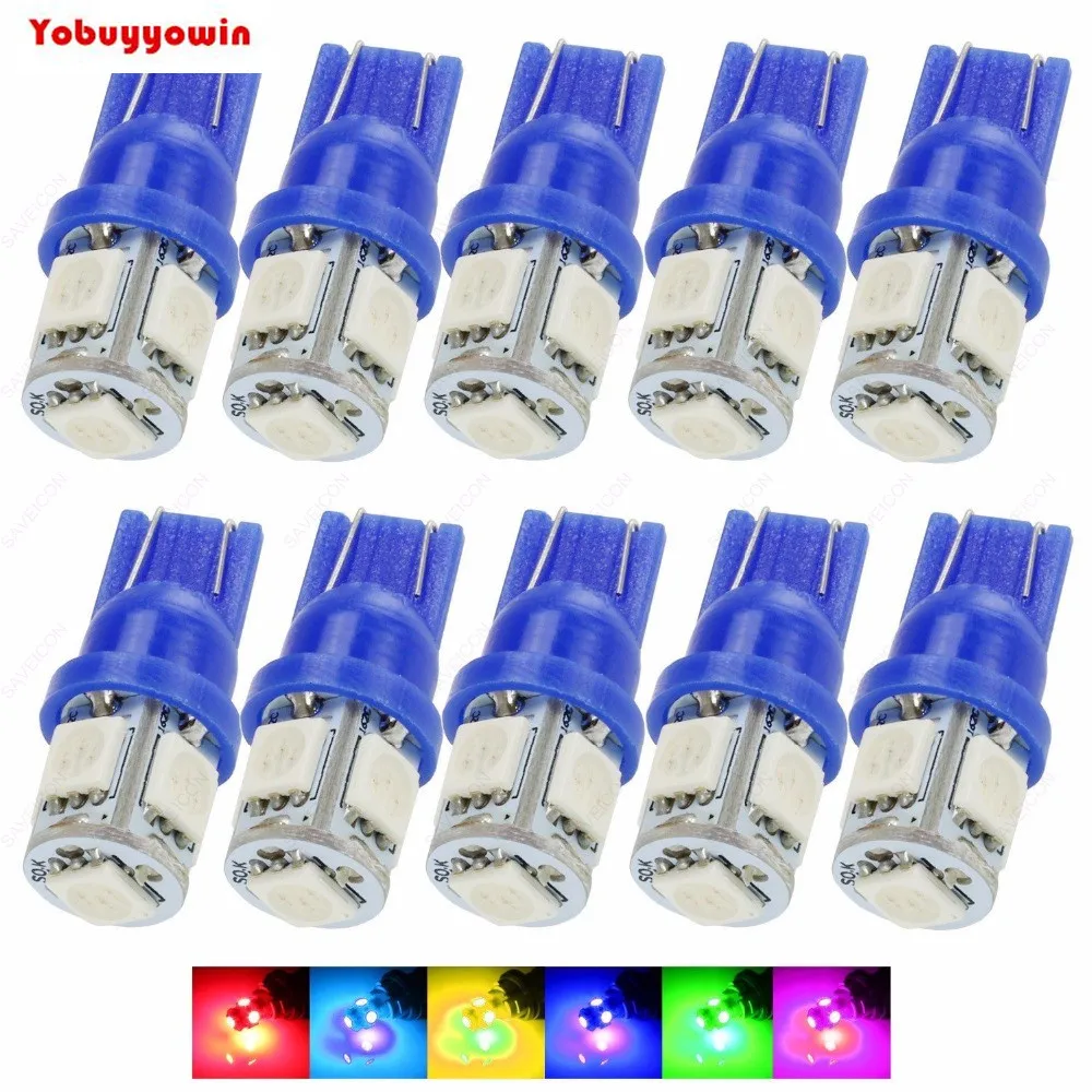 10 лампочек T10 W5W 194 Pingo Farolete Pingao 5Smd 5050 Teto Placa(Branco/красный/синий/Ambar /Verde/Rosa|pingo t10|lampada pingo