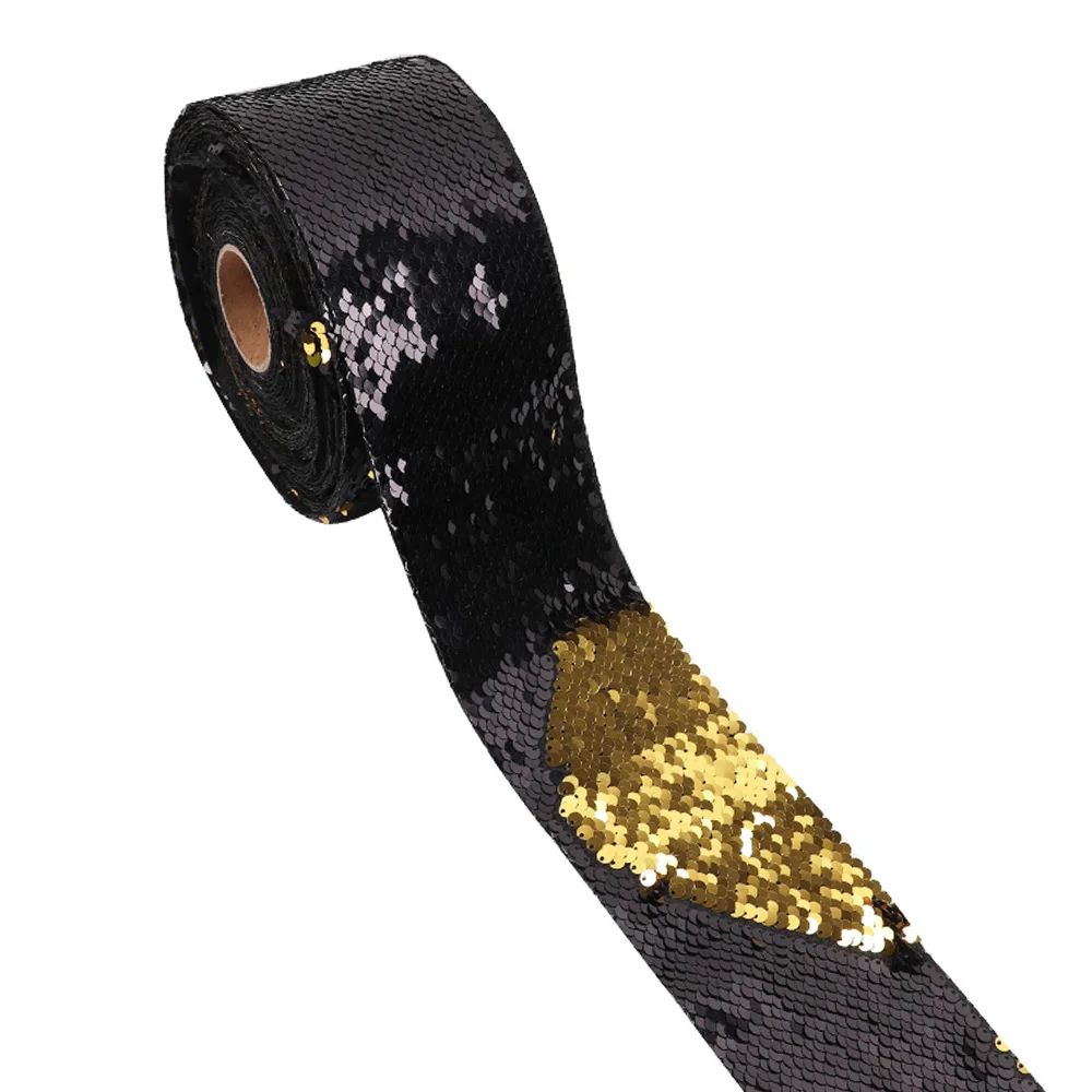 black x gold 2 года/лот двухцветная Двусторонняя Блестящая лента 75 мм Blingbling ручная работа лента DIY Пояс головной убор материалы Свадебные украшения - Цвет: black x gold