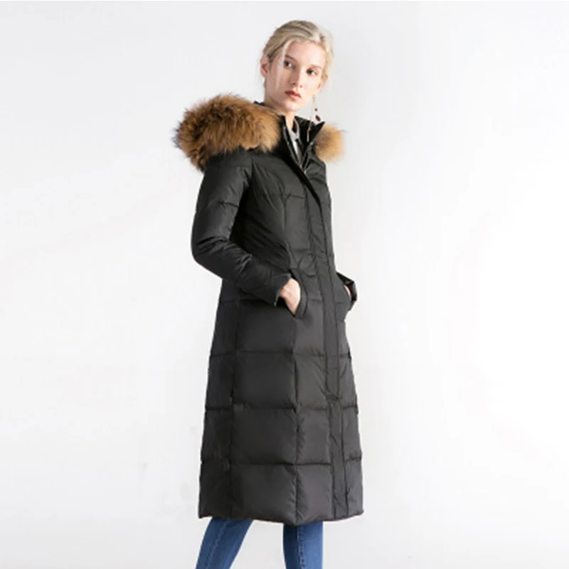 Ilishop женские пуховики брендов длинные натуральный мех воротник парки Большие