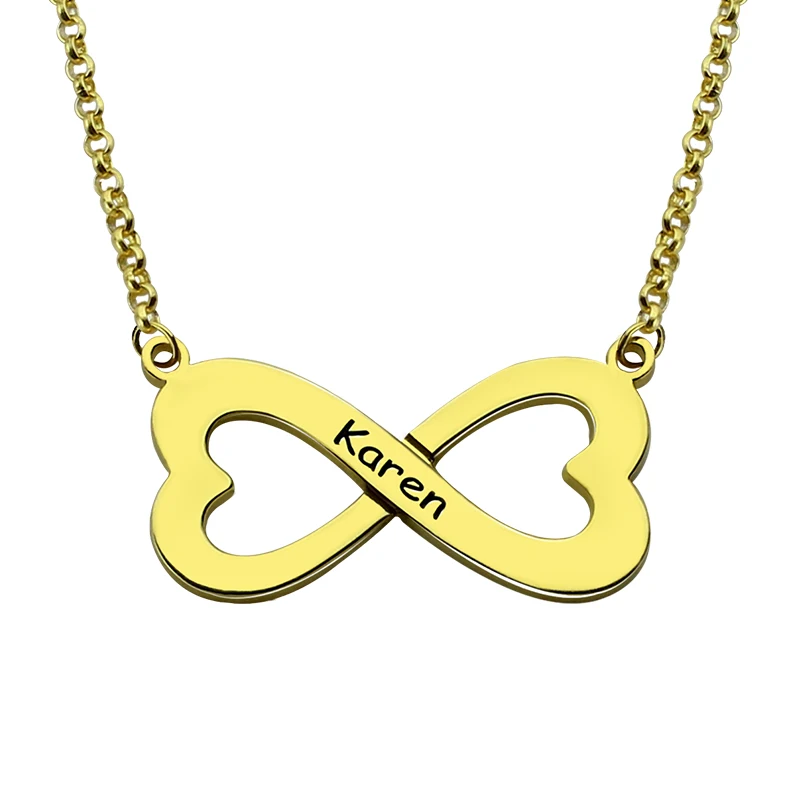 

AILIN Personalized Infinity Name Necklace Double Heart infinity Engraved Name Necklace Gold Color Best Gift for Her