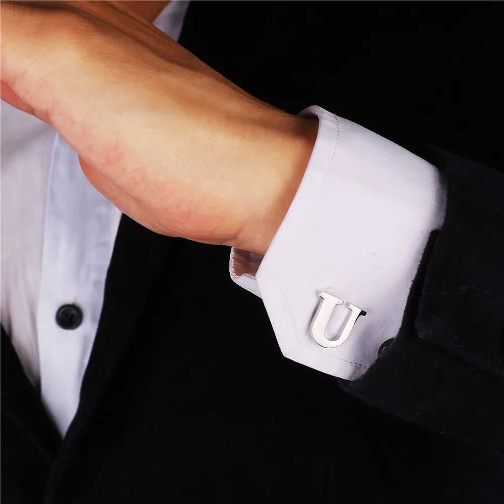 Запонки с надписью Initial U для мужчин французские свадебные запонки золотой цвет