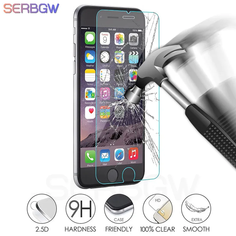 Высококачественное защитное закаленное стекло Flim 0 22 мм 9H для iPhone 8 7 6 6S Plus 5 5S SE 4S X XR