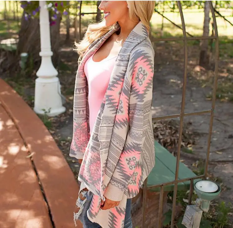Женский трикотажный свитер облегающий кардиган с принтом весна-осень |