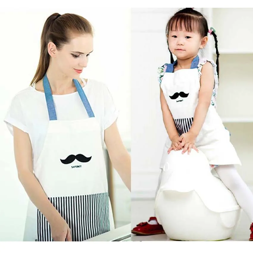 Mummy полосой усы защитный фартук толстый хлопок с 2 карманами мать и дочь кухонные коврики для выпечки детская живопись одежда