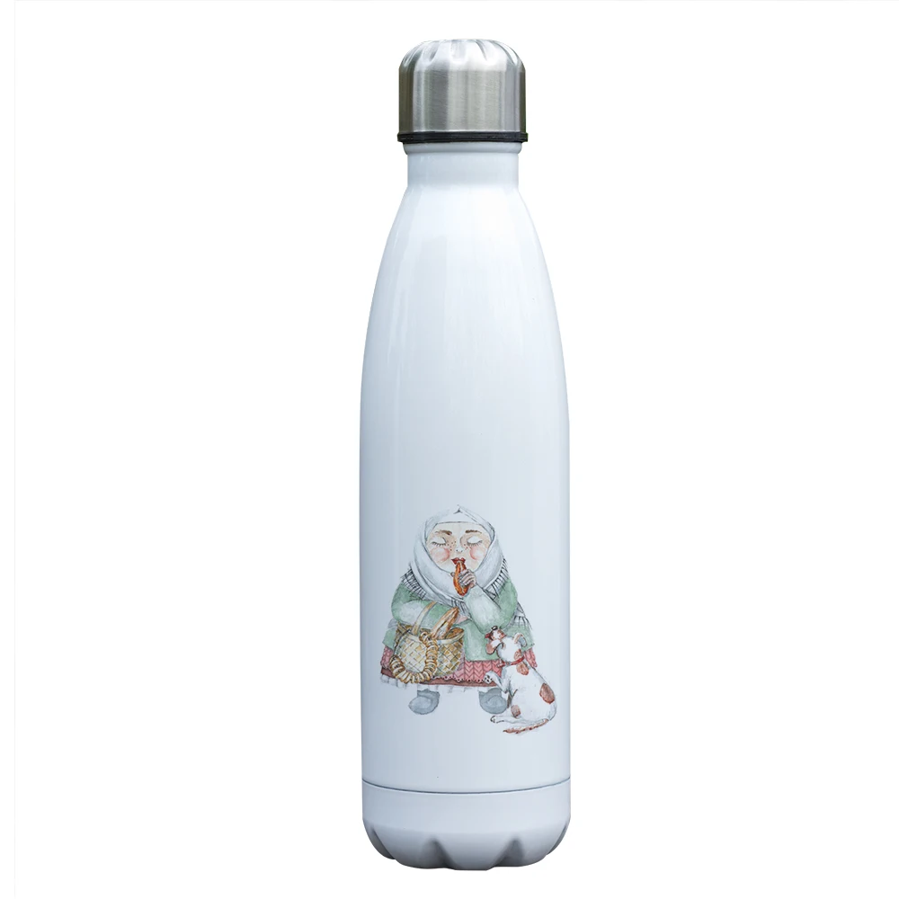 

Countryside Grandma with Animals Themed Print Bottle Insulated Stainless Steel Double Walled Vacuum Bottle Gift for Grandmother