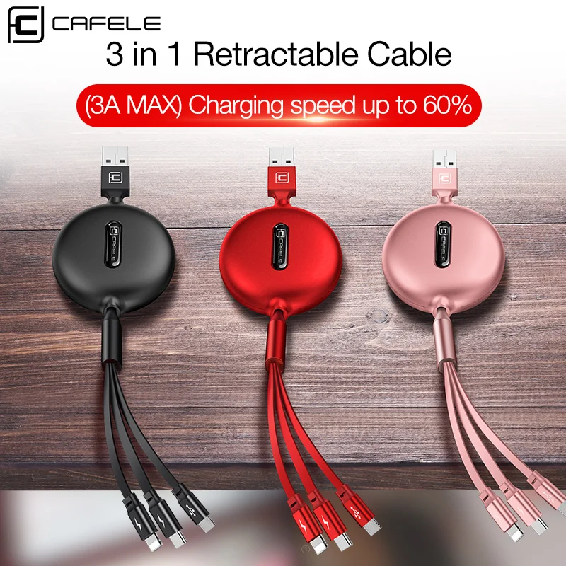 Cafele 3 в 1 Выдвижной Кабель Micro USB Type C для iPhone X XS кабель быстрой зарядки и