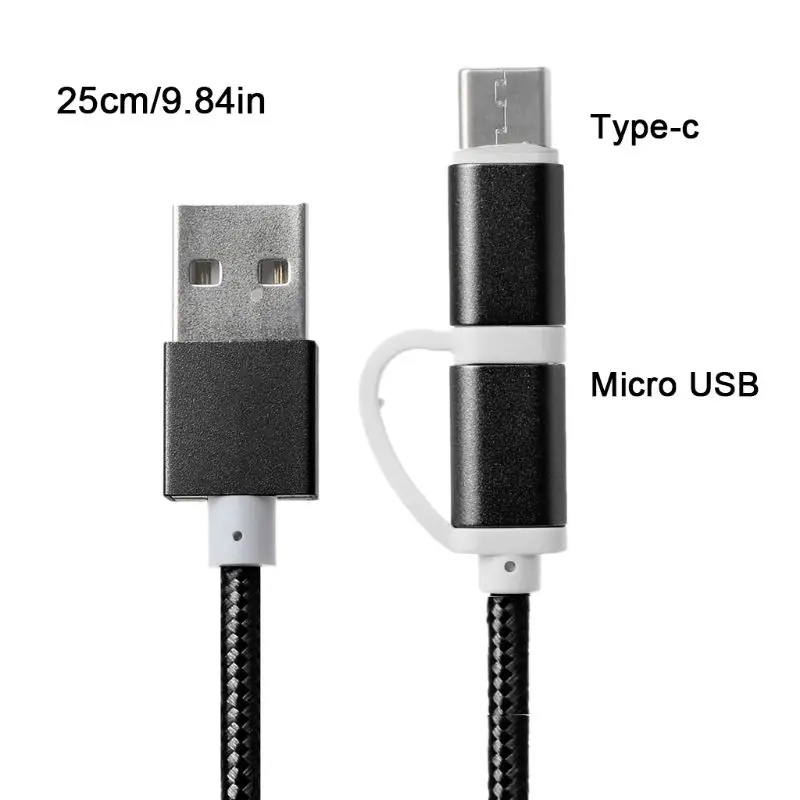 25cm Black 2в1 автомобильный Micro usb type C кабель передачи данных для быстрой зарядки для samsung Oneplus Xiaomi huawei htc SONY Автомобильный Кабель - Название цвета: 25cm Black