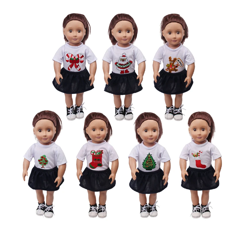 

Doll clothes Christmas shirt skirt toy accessories fit 18 inch Girl doll and 43 cm baby doll c671-c677