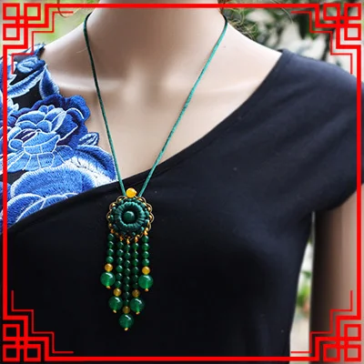 Модное ожерелье с кулоном в этническом стиле хризопразы зеленого цвета ручной