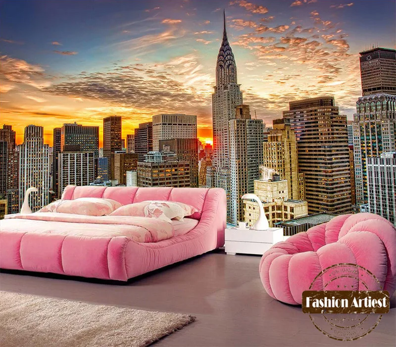 Настенные 3D обои на заказ современный пейзаж Нью Йорка рассвет восход солнца ТВ