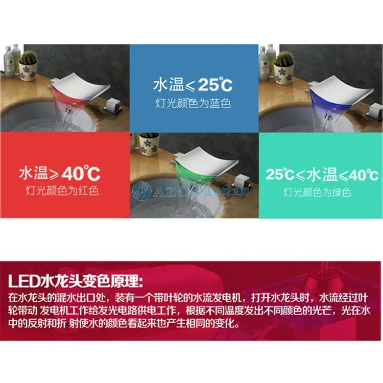 Меняющий цвет светодиодный Водопад широко распространенный кран для раковины в